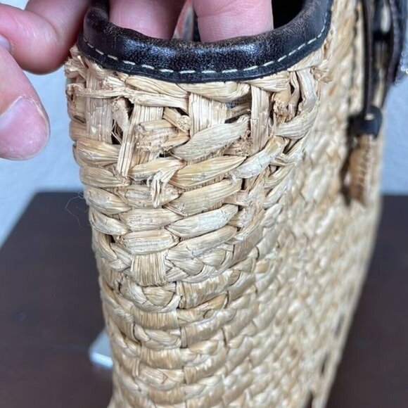 Brighton Straw Raffia Woven Handbag Brown Croc Double Strap Tote Shopper Tan - Picture 6 of 16